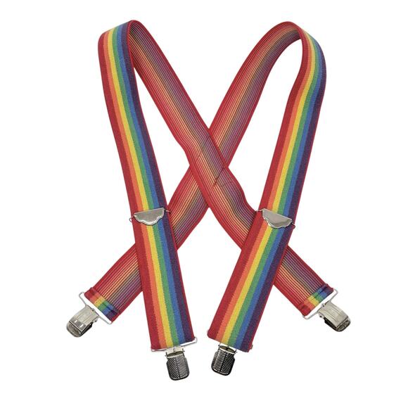 Vintage Pelican Suspenders Rainbow LGBTQ Pride Clip On One Size - Picture 1 of 5